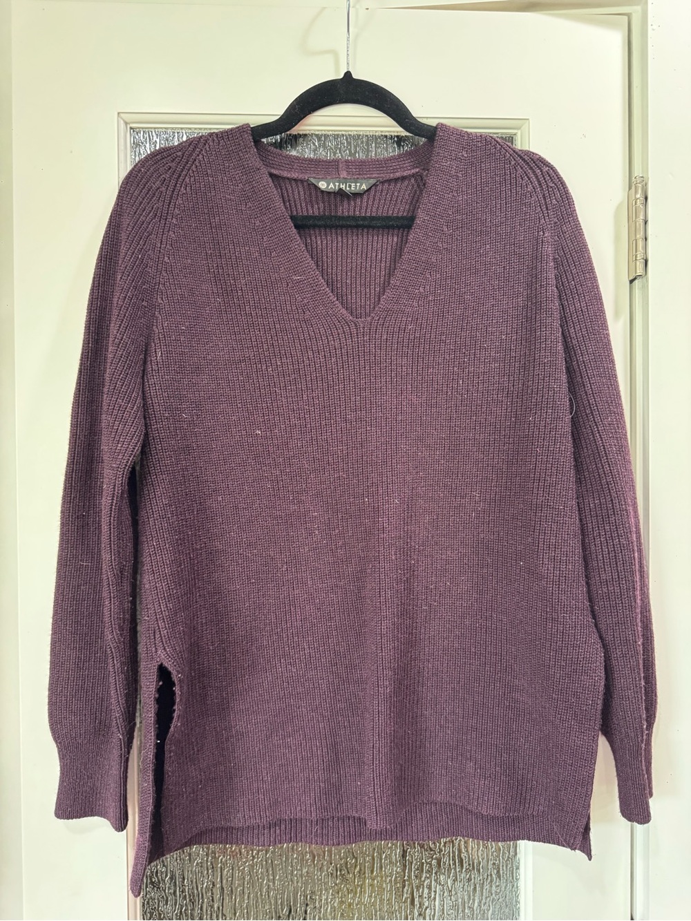 Athleta Plum V-Neck Knit Sweater